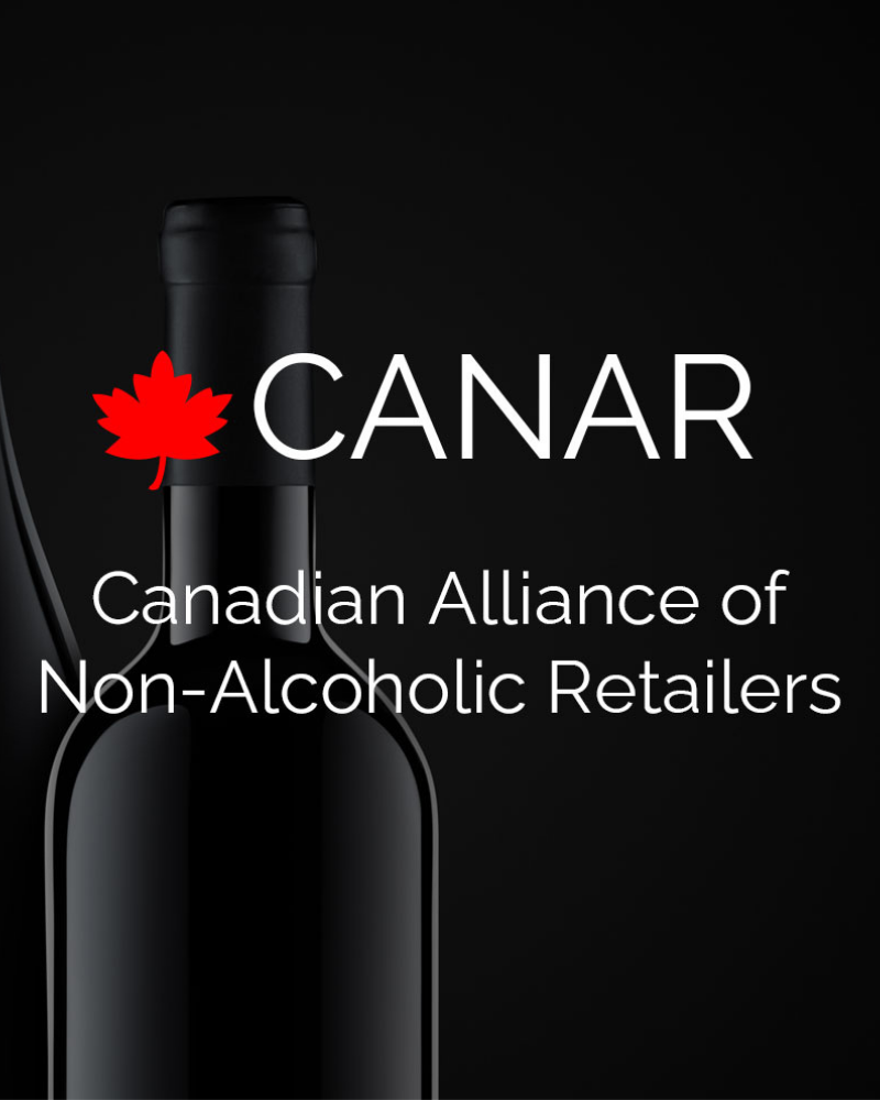 CANAR logo with red maple leaf and a dark bottle silhouette, representing the Canadian Alliance of Non-Alcoholic Retailers.