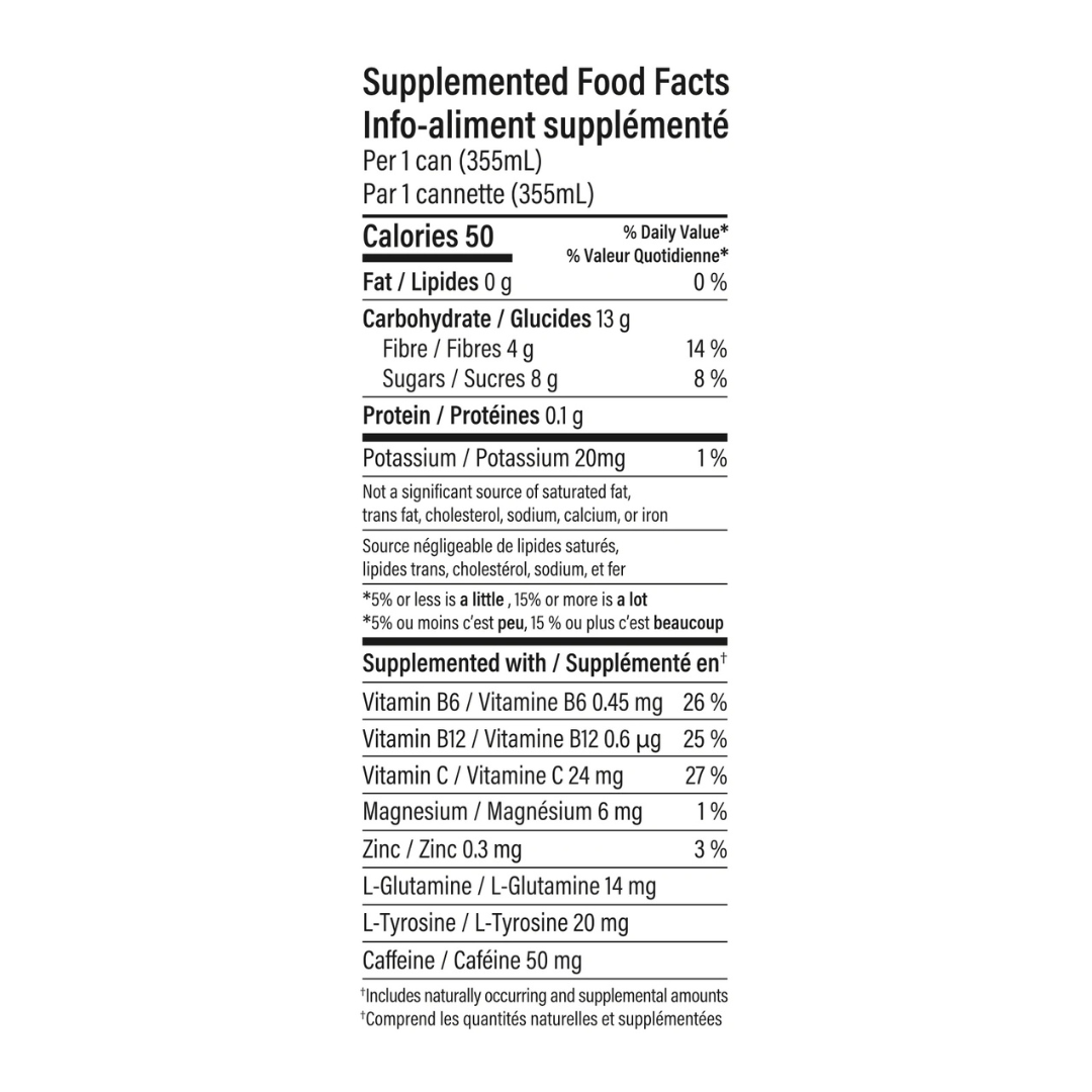 Nutritional label for a supplement container with detailed ingredient information.