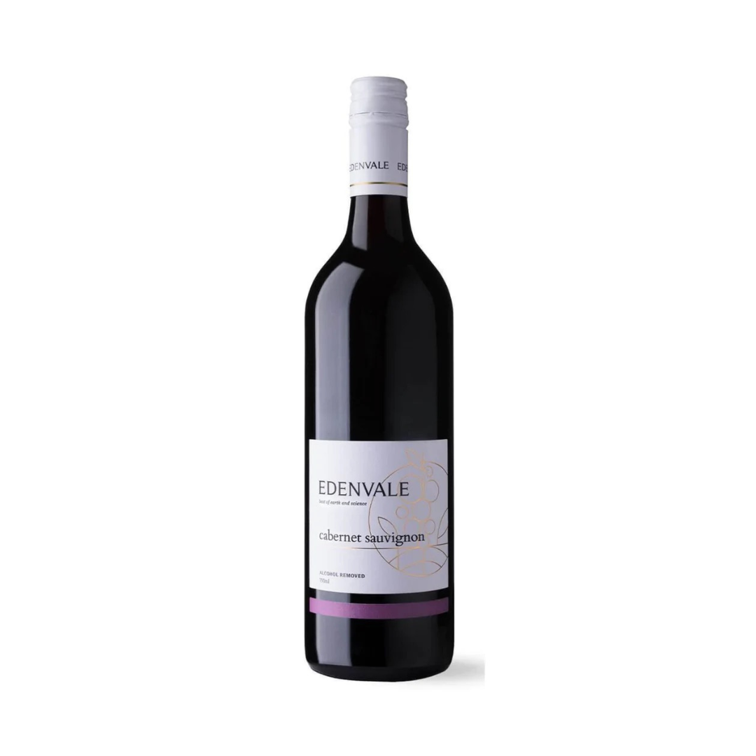 A bottle of Edenvale Cabernet Sauvignon non-alcoholic wine with a label showing the brand and variety, against a plain background.