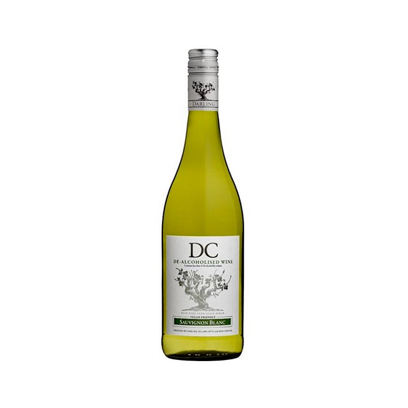 Bottle of DC Sauvignon Blanc wine on a white background