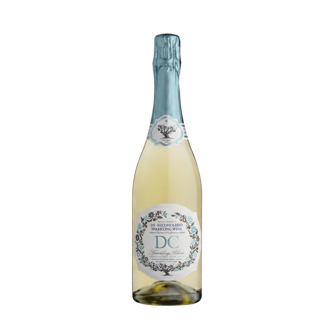 Bottle of Dr. Delucci non-alcoholic wine on a white background