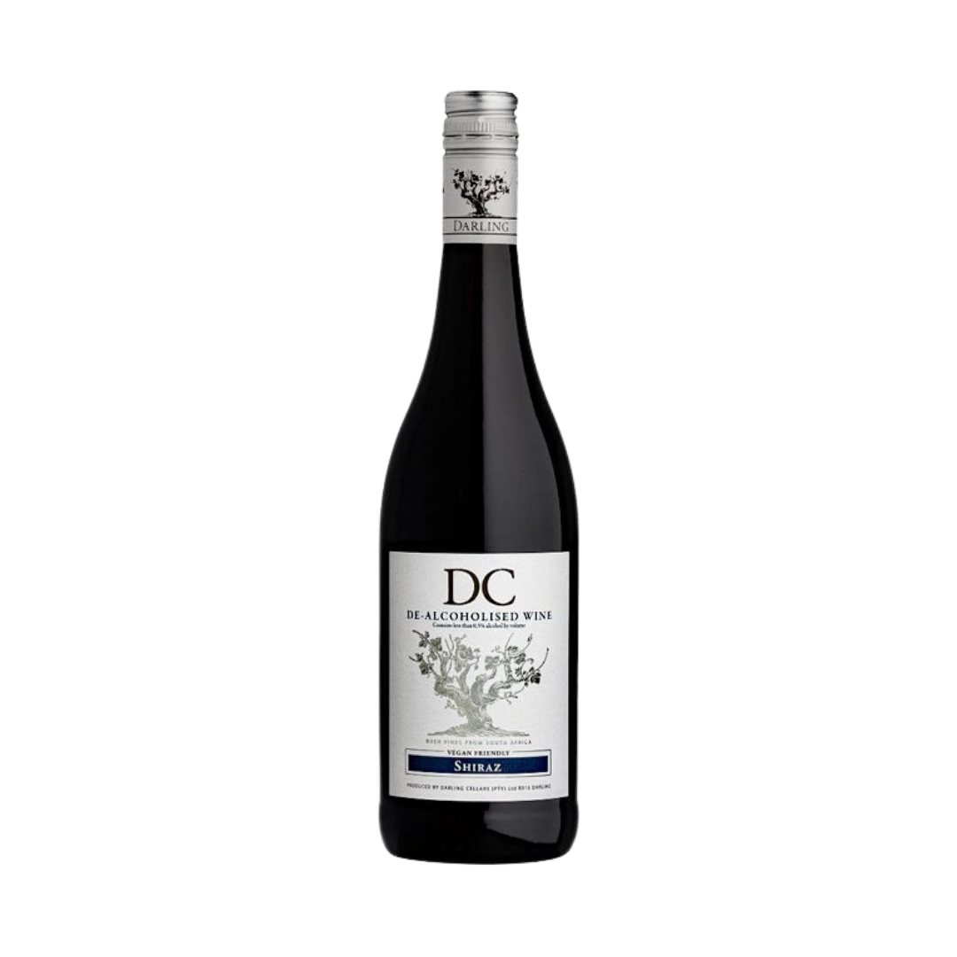 Bottle of DC non-alcoholic wine on a white background