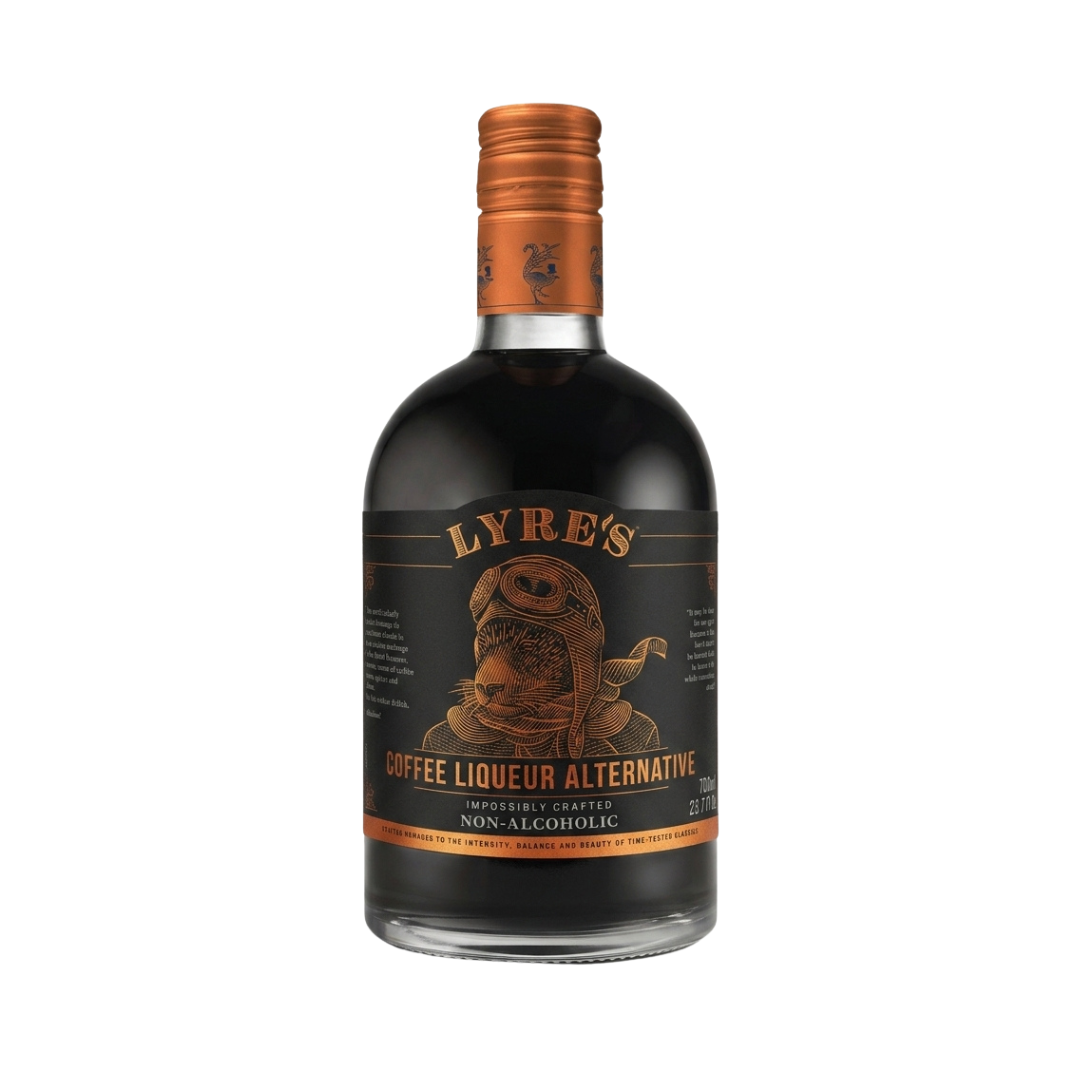 Bottle of Lyre's Coffee Liqueur Alternative on a white background