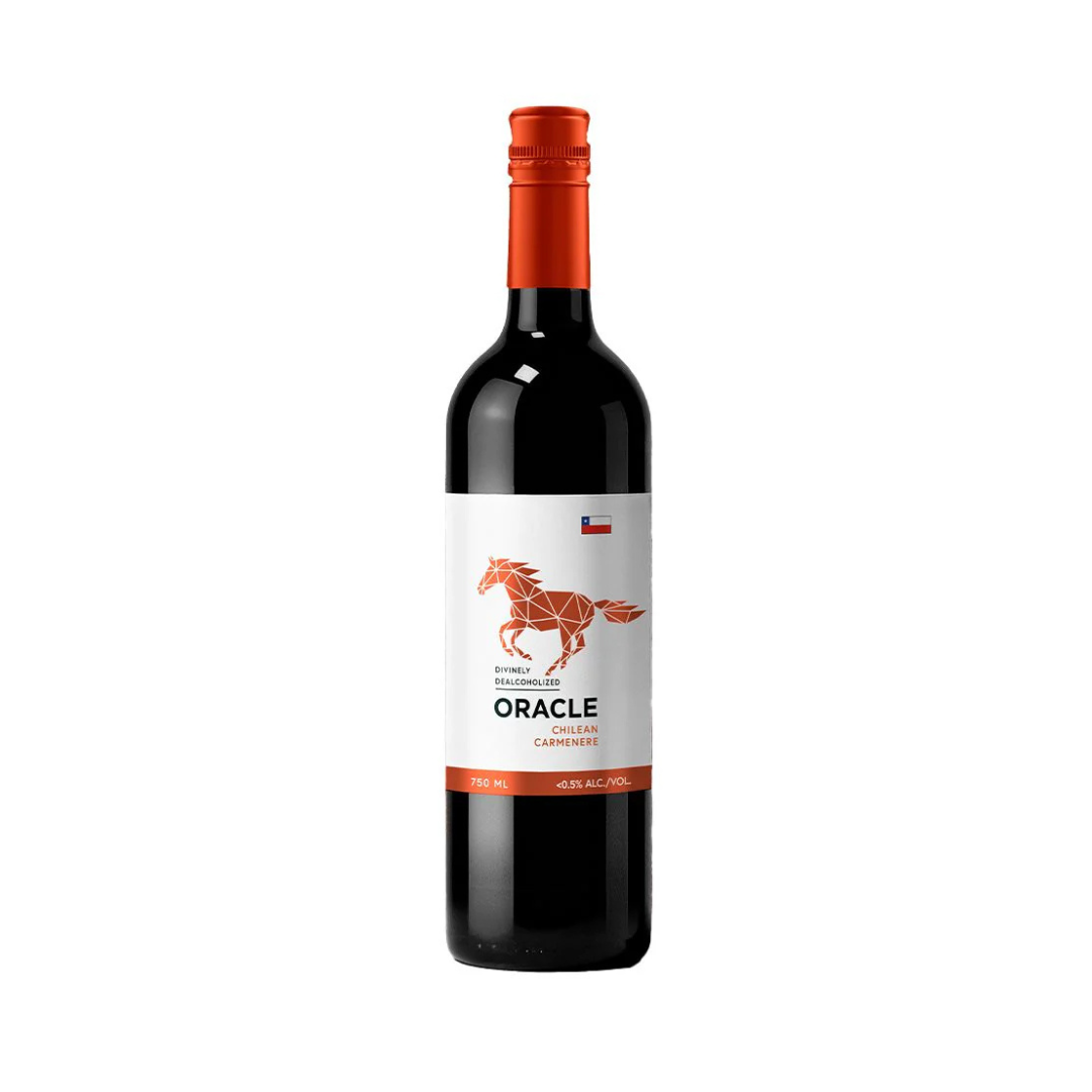 Wine bottle with Oracle label on a white background