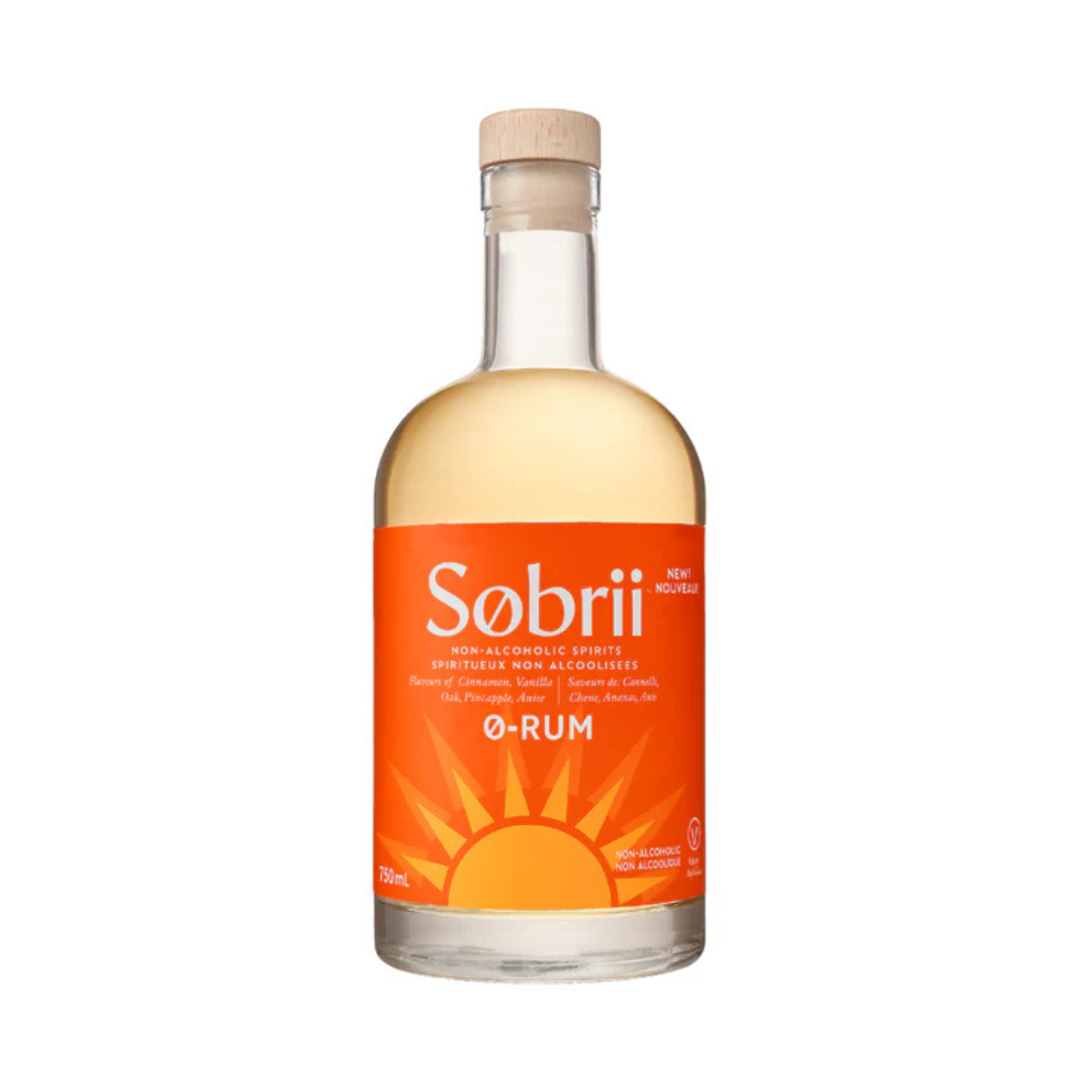 Bottle of Sobriii non-alcoholic rum on a white background.