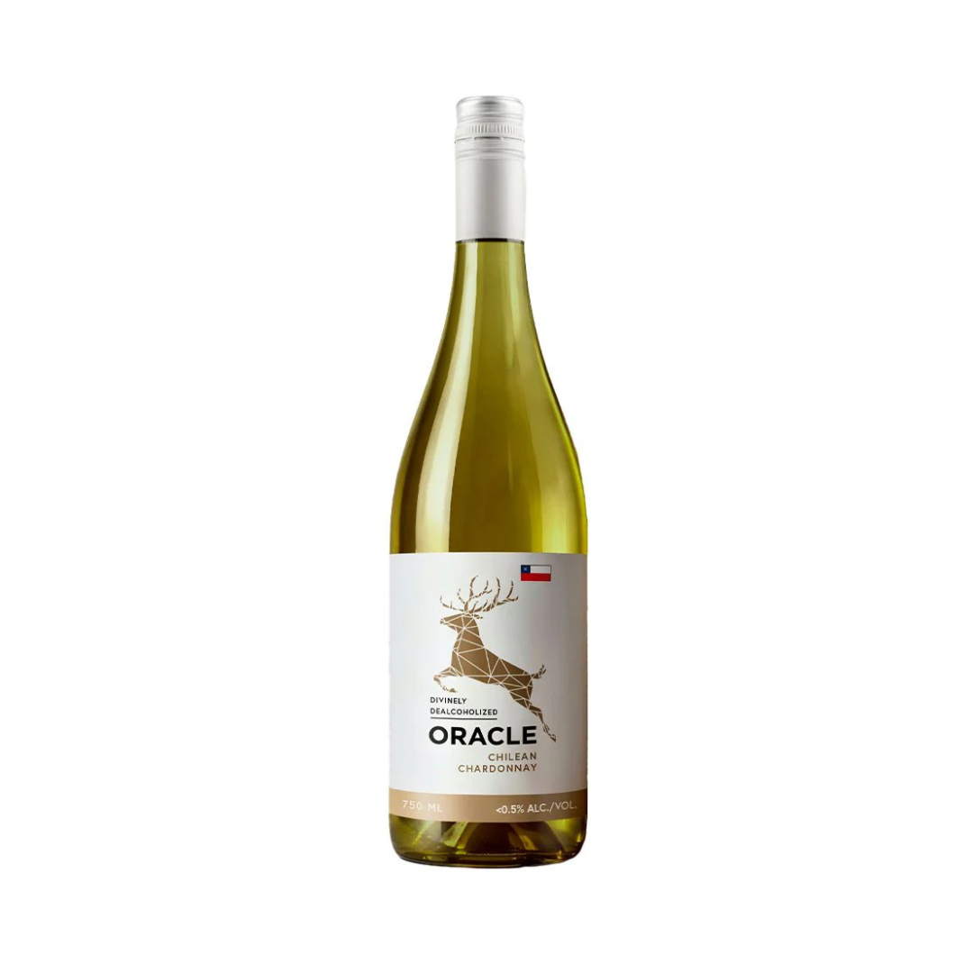 Wine bottle with Oracle label on a white background