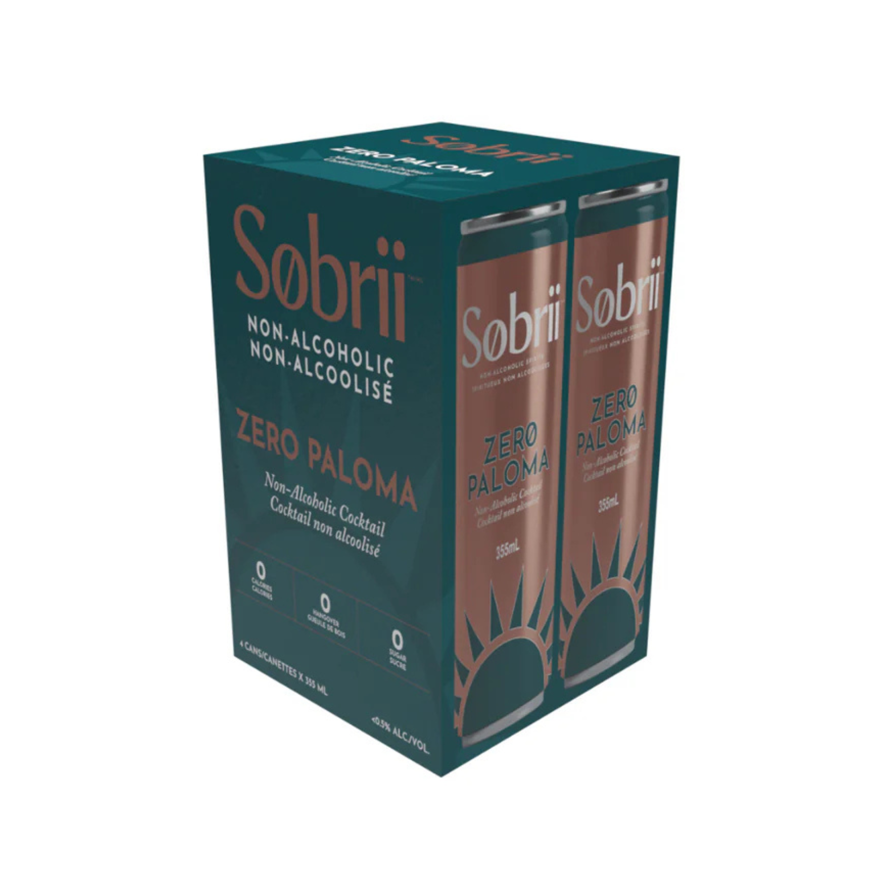 Sobrii Zero Paloma non-alcoholic cocktail 4-pack box, alcohol-free Paloma alternative with no calories, carbs, or sugar, 355mL cans